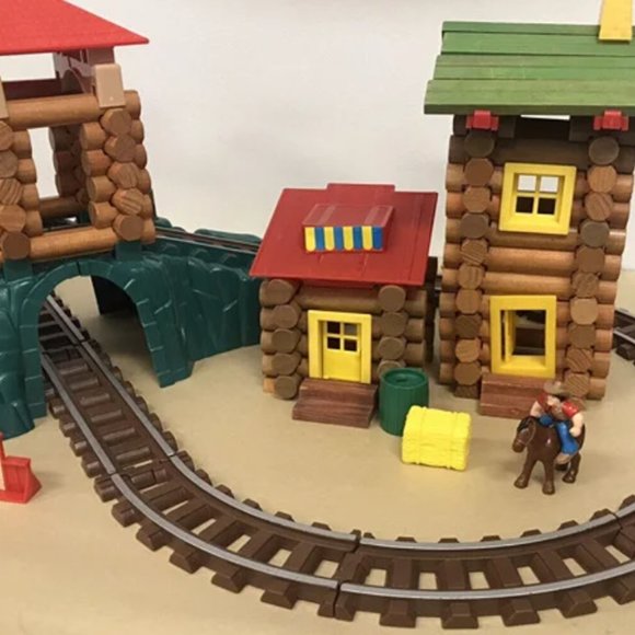 Vintage Lincoln Logs Mixed 360pc Lot Wooden Building Blocks Logs Accessories